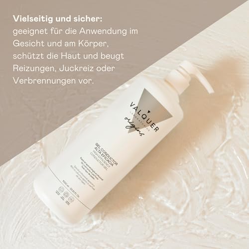 VALQUER Ultraschall-Leitgel für Gesicht und Körper | Professionelle Einsatz in Radiofrequenz-, Laser-Haarentfernung, Mikrostrom-, IPL- und Kavitation | Wasserbasiert, farb- und geruchlos | 1000 ml