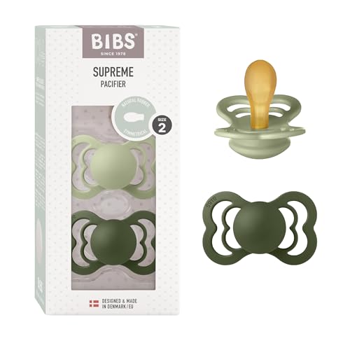 Image of BIBS Pacifiers - Supreme Collection | BPA-Free Baby Pacifier | Made in Denmark | Set of 2 Sage /Hunter Green Color Premium Soothers | Size 6-18 Months