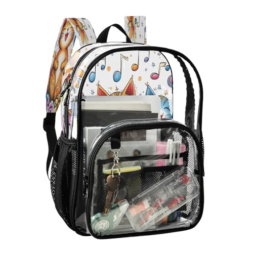 Clear Backpack for School Three Singing Cats Transparent Bookbag for Girls See Through PVC Boy Backpacks2