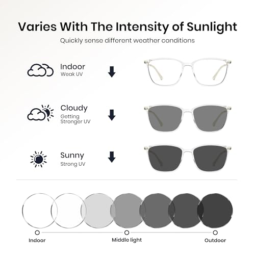 Image of Cyxus Photochromic Blue Light Blocking Glasses for Men Women, Lightweight Square Eyeglasses, UV Protection Transition Sunglasses for Computer Gaming Outdoor Daily Wear 8208iT34