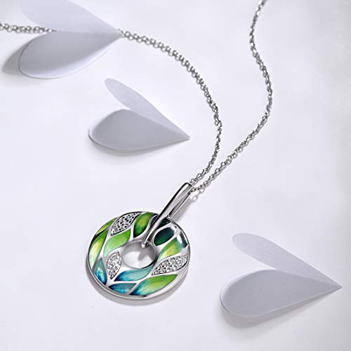 Santuzza 925 Sterling Silver Bamboo Leaves Pendant Cubic Zirconia Green Handmade Enamel Nature Leaf Pattern Pendant For Women #TOP4