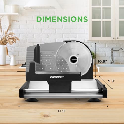 Image of Electric Meat Slicer | 200W Automatic Meat & Bread Slicer | Adjustable Dial for 0-15mm Cutting Range Thickness | Removable 7.5 IN Stainless Steel Blade & Food Pusher for Safety (Black)