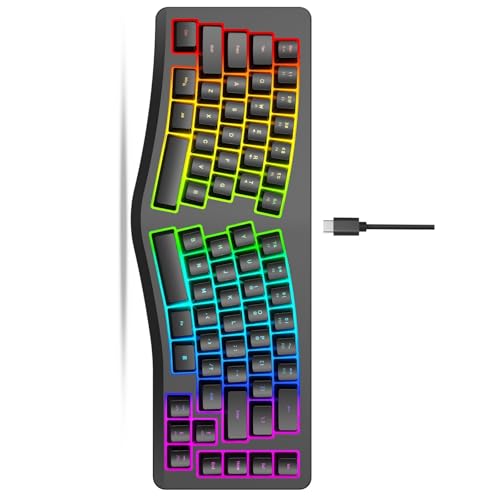 DABAIXIONG 69 teclados mecánicos ergonómicos para juegos, cable desmontable USB C, modo retroiluminado, silenciosos, diseño de oficina, antighosting, para PC, enchufes y teclados RGB
