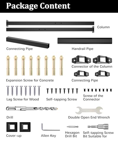 Hidalife Hand Rails for Outdoor Steps, 3 Step Stair Railing Indoor, Railing for Stairs, Wrought Iron Handrails for Outdoor Steps for Deck/Porch, Black - Thumbnail 6