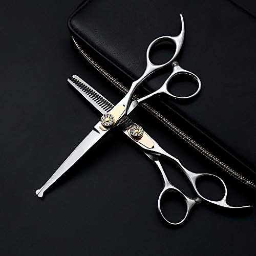 Professionelle Haarschneideschere Set 6 Zoll, Edelstahl-Friseur-Schere mit dünner werdender Klinge, ergonomisches Design für Salon-Styling und Home-Grooming, einschließlich Lederbeutel