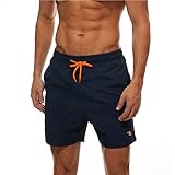 Herren Badehose mit Taschen: Zwei Seitentaschen mit Mesh, und eine Rückentasche mit Klettverschluss. die das Wasser ablassen können, auch für Geldbörse, Schlüssel, Handy oder andere kleine Dinge.