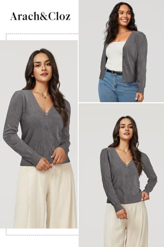 Image of Arach&Cloz Women's Soft Cropped Cardigan Casual Lightweight Shrug Sweater Tops