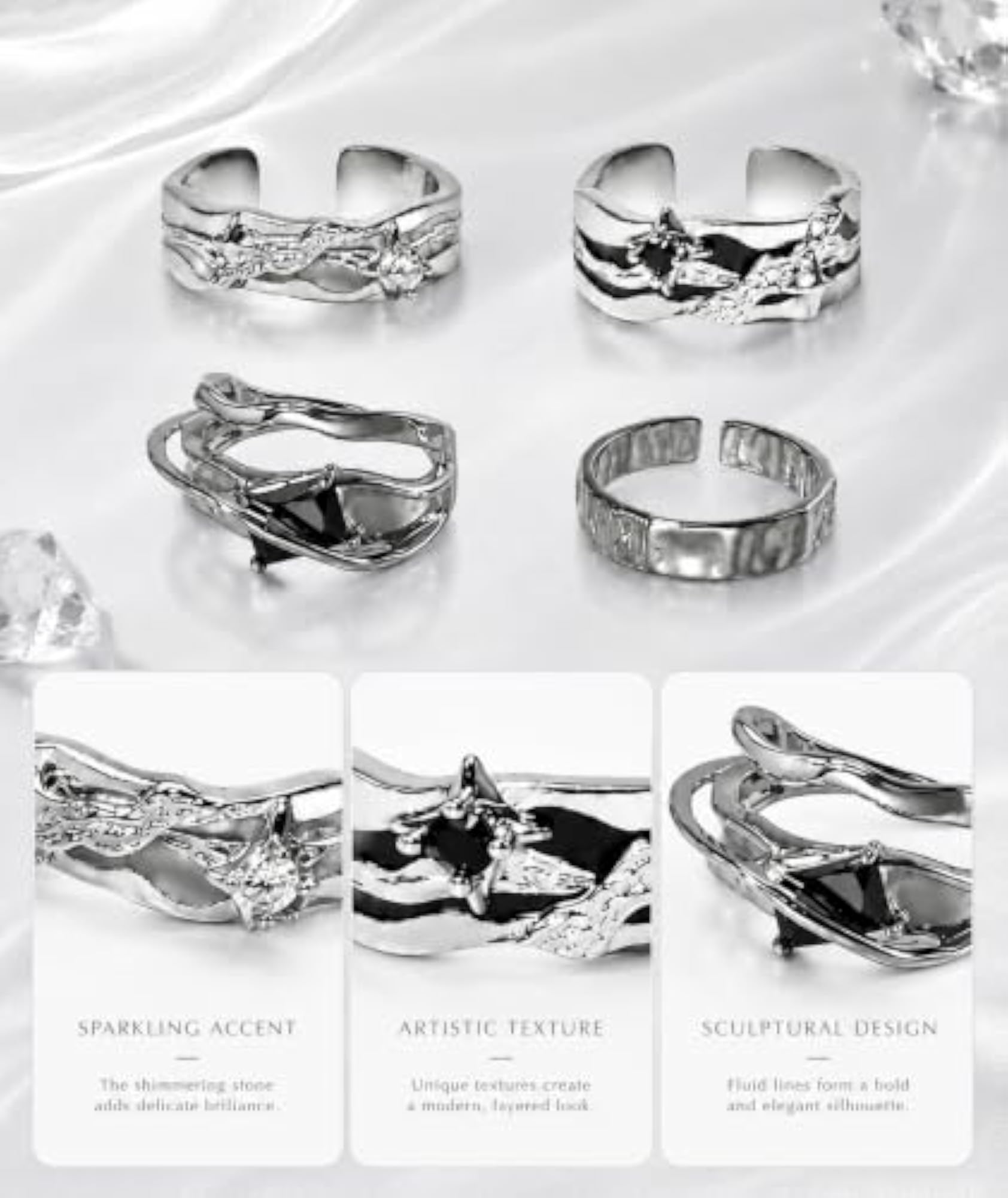 4 Pcs Gothic Rings Set, Dark Aesthetic Jewellery