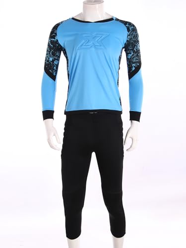 TiaoBug Kids Boys Pcs Football Athletic Tracksuit Long Sleeve Crewneck Goalkeeper Padded Jersey And Pants Trousers Set2