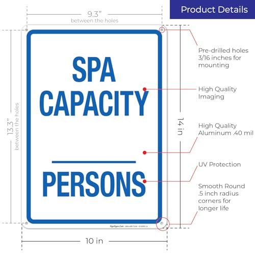 Cartel señal de capacidad para spa 10x14 pulgadas miniatura 3
