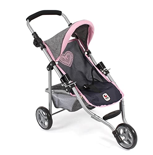 Bayer Chic 2000 - Puppenbuggy Lola, Jogging-Buggy, Puppenjogger, Puppenwagen, Melange grau-Navy, 70 x 33 x 62 cm