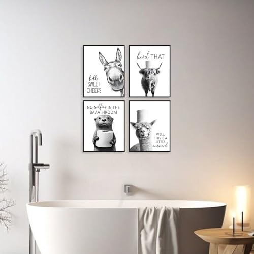 Funny Bathroom Wall Art Black and White Bathroom Signs Decor Rustic Donkey Cow Pictures Wall Decor Funny Animals Head on Tissue Paper Canvas Art Prints for Toliet Bedroom,Unframed,8x10inchx4pcs - Cosy Home Interiors Funny Bathroom Wall Art Black and White Bathroom Signs Decor Rustic Donkey Cow Pictures Wall Decor Funny Animals Head on Tissue Paper Canvas Art Prints for Toliet Bedroom,Unframed,8x10inchx4pcs - Image 4