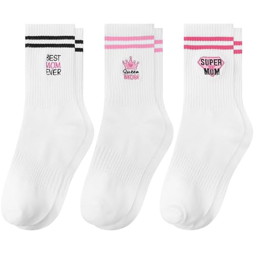 Scenicamp 3 Pairs Funny Mom Socks Best Mom Ever Queen Mom Super Mom US Sizes 5-11 Mothers Day Birthday Gifts