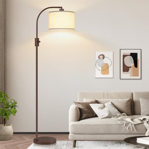 Image of Nintiue Upgraded Modern Arc Dimmable Tall Standing Floor Lamp with Linen Shade, 1200 Lumens LED Bulb Included, for Living & Reading Room, Bedroom, Office & Nursery, Matte Brown