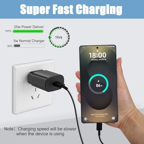 Image of Sam,Sung 25W Pd 3.0 Type C Super Fast Charger Adapter for Samsung Galaxy M36|S25|M06|F06|M16| F16|M05|M35|F05|A06|A16|M55s|Tab S10 Ultra|S10+|A9+|Tablet 25 Watt USB C Quick Charge Power Adaptor