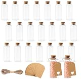 Yeria Lot de 22 Fioles en Verre 40 ml avec Bouchon Liège, Contenant Dragées Mariage Baptême, Mini Bouteilles DIY avec Étiquettes Kraft et Ficelle Jute