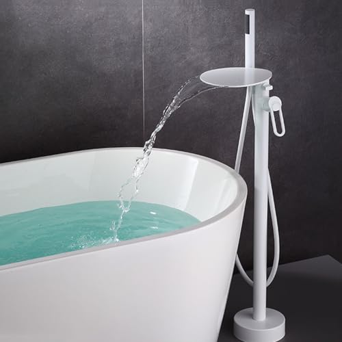 Robinet de bain autoportant blanc pour baignoire îlot avec douchette