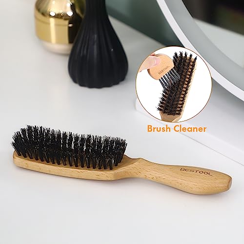 BESTOOL Haarbürste, Wildschweinborsten Bürste für Damen Herren Kinder zum Entwirren & Stylen, Naturborsten Bürste für dünnes, feines Haare, Bartbürste, Griff aus schwarzem Walnussholz (Natürlich)