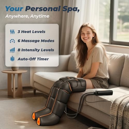 Image of Flexnest Heated Leg Massager, 3-in-1 Leg Compression Massager for Circulation and Pain Relief Air Compression Foot, Calf, Thigh Massager with Handheld Controller - Black Flow