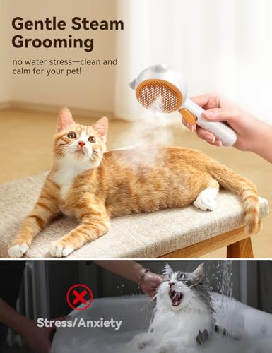 Image of Pet Steam Brush for Dogs & Cats, Brushes for Indoor Cats with Release Button, Undercoat Removal Grooming brush, Dual Spray USB Rechargeable, Dog Brush for Shedding for All Long- and Short-haired Pets