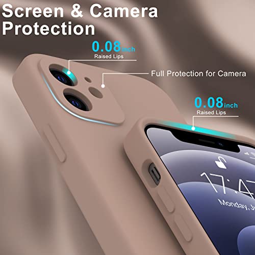 Deenakin Iphone 12 Case With Screen Protector,Enhance Camera Protection,Soft Flexible Silicone Gel Rubber Bumper Cover,Slim Fit Shockproof Protective Phone Case For Iphone 12 6.1" Light Brown #TOP4