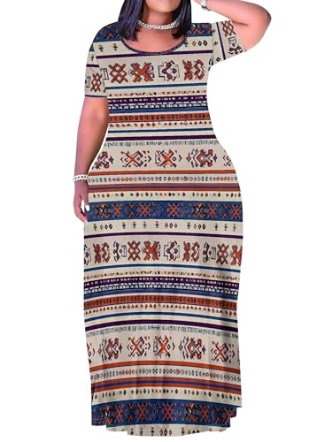 Image of PinkPatty Plus Size Maxi Dress for Curvy Women Crew Neck Long Sleeves Casual Dress Vacation Sundresses with Pockets