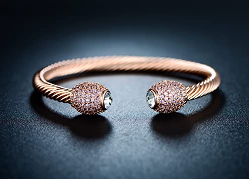 Barzel 18K Gold Plated Crystal Cable Bangle Bracelet For Women - Cuff Bangle Bracelet (Rose Gold) #TOP2