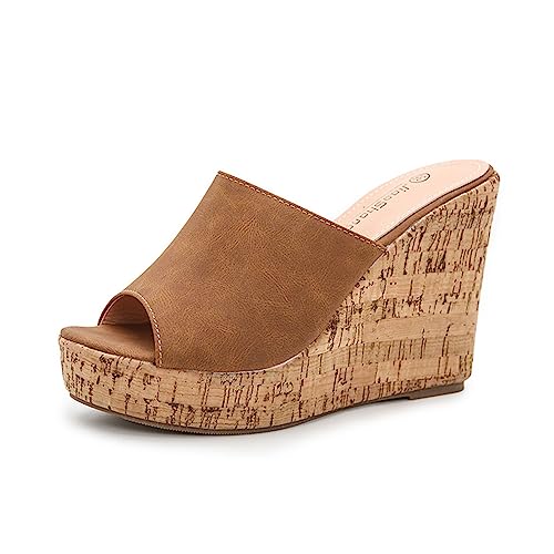 TOSOFT Women's Plus Size Sandals Comfortable Peep Toe Espadrille Wedge Sandals For Women High Heel Slippers Dress Shoes