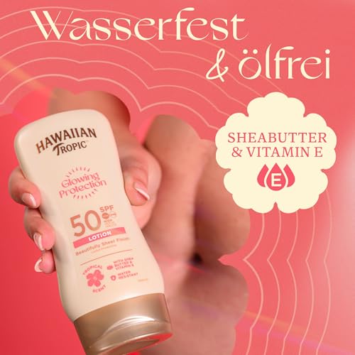 Hawaiian Tropic Glowing Protection Sunscreen Lotion, wasserfeste Sonnencreme mit LSF 50 UVA- + UVB-Schutz, tropischer Duft, mit Sheabutter, 180 ml – Bild 5