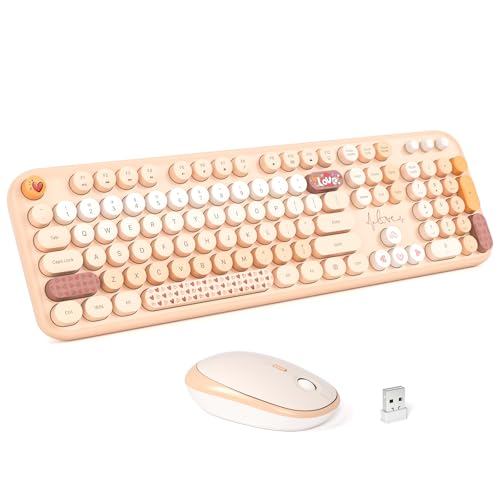 Image of MOFII Wireless Keyboard and Mouse Combo - Pale Coffee Full Sized Plug and Play Colorful Computer Keyboards - 104 Keys Round Keycap USB 2.4G Cute Keyboard for Windows /Laptop /Mac /Desktop /PC