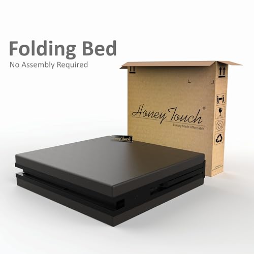 Image of Honey Touch Jasper Folding Bed Single with Double Layer Mattress | No Assembly Required | Foldable Bed for Sleeping /Guests /Rented Apartments /Bedroom (3ft x 6ft, Black)