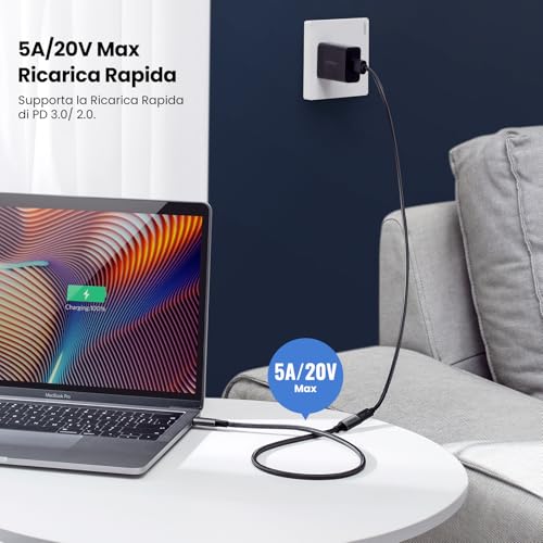 Cavo Type C Video 4K@60Hz, Cable USB 3.2 Prolunga 10Gbps Ricarica Rapida 100W, Thunderbolt 3 Compatibile con iPhone 16/15 Plus Pro Max, MacBook M2, Dell, Galaxy S24 S23, ecc. 1M Nero - Hub USB - Immagine 2