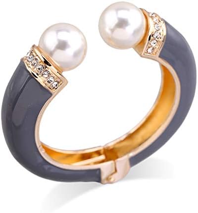 HANTON Pearls Bracelet for Women Girls Statement Bohemian Chunky Fashion Bangle for Women Enamel Color Bangle for Wedding Party