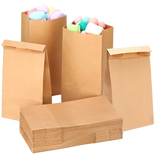 200 Pcs Mini Paper Bags, 1 LB Small Paper Treat Bags Kraft Lunch Bags for Christmas Baby Shower Wedding Favor Grocery Candy Cookie Sandwich Popcorn Bread Snack (Brown)