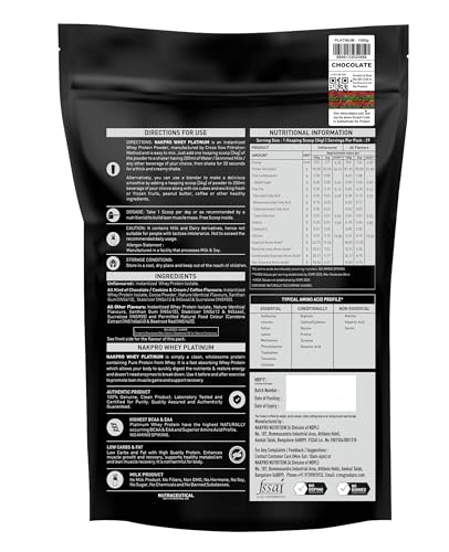 Image of NAKPRO Platinum Whey Protein Isolate 1kg Chocolate | 28g Protein, 6.4g BCAA | Trustified Certified 100% Authentic Supplement Powder & No Adulteration | Low Carbs, Fast Absorbing Whey Protein Powder