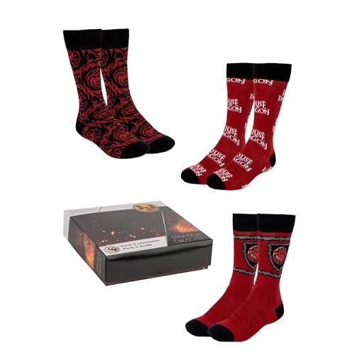 House of the Dragon Calcetines para Hombre, Diseño Targaryen Pack de 3 Calcetines para Adultos y Adolescentes, Talla EU 40/46