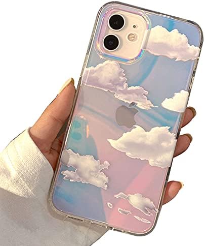 I-MGAE-IN-AR Cute Clear Crystal Case for iPhone 12,for iPhone 12 Pro 6.1 inch 2020 Released,Shockproof PC+ TPU Bumper Protective Cover for White Cloud Color Sky Design for Women,Girls