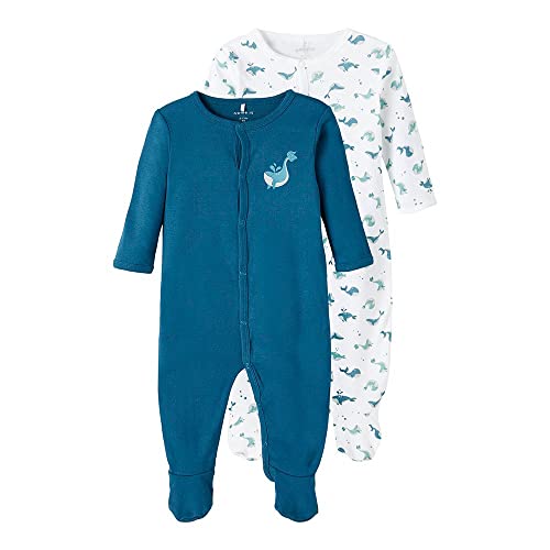 NAME IT Baby - Jungen Nbmnightsuit 2p W/F Majolica Whale Noos Schlafanzug,...