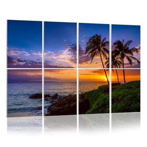 Paneles acústicos decorativos con absorción de sonido Kanworse, 8 piezas, 48 x 32 pulgadas, diseño playa tropical al atardecer miniatura 1