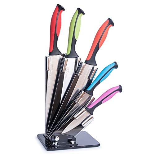 nuovva Color Coded Kitchen Knife Block Set - 6 Piece Color Knife Set