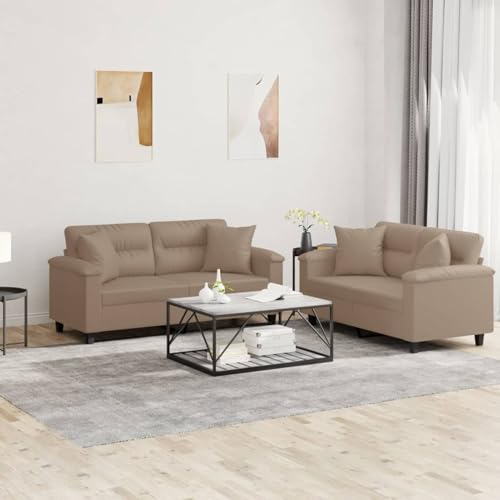 Homgoday Sofa de Salon,Sofá Moderno,Sofá Cama Juego de sofás con Cojines 2 Piezas Cuero sintético Capuchino