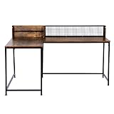 Bureau en Forme de L - Table d'ordinateur d'angle de Style Moderne avec étagères, Repose-Pieds en métal - Station de Travail Durable et Multifonction pour Le Bureau, Les Jeux, l'étude, Marron Vintage