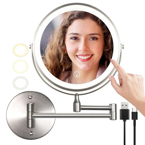 Washcadg 8�C���` �ǎ��t���[�d��LED���C�g�t�����C�N�A�b�v�o�j�e�B�~���[ 3�F�����A���ʊg��HD�R�X���e�B�b�N�~���[�A�o�X���[�� 360°���߉\�ȃV�F�[�r���O�~���[�A�j�b�P���A3X