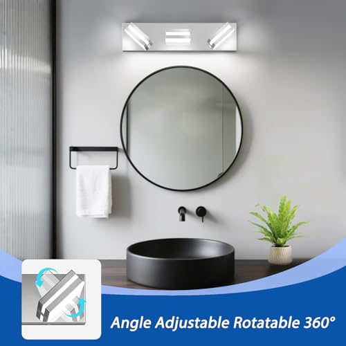 Image of IZORRO LED Modern Bathroom Lights Fixtures(3-Light,Dimmable,360Rotate),Chrome Acrylic Wall Lighting,Vanity Lights for Bathroom Over Mirror - 6000k 16In (No Assembly Required)