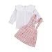 Alunsito Jupe suspendue Baby Girl Jupe Jupe Jusqu'ici Poupée à volants Chemises Collier Plaid Suspendre Robe 2PCS Tenue d'automne 140 6-7 ans Rose