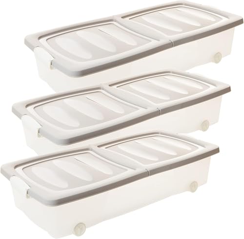 2friends Lot de 3 boîtes de rangement sous le lit avec roulettes (32 litres) - Boîte de rangement en plastique transparent, couvercle et fermetures à clip