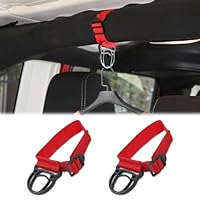 deemars 2PCS Überrollbügel Kleiderbügel Kleiderhaken, Automotive Haltegriffe, Auto-Innenraum-Zubehör Haltbarer Kleiderbügel-Gürtel Geeignet für Jeep Wrangler CJ YJ TJ LJ JK JKU JL JLU JT (Rot)