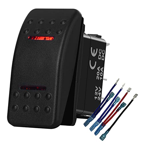 Image of Marine Boat Button Rocker Switch 7P ON-Off-ON DPDT Dual RED Led Light Bar Switch with Jumper Wire Set 12V 24V for Car Vehicle Tractor UTV SUV ORV