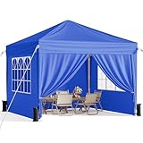 Vinabilia 10x10 Pop Up Canopy with Sidewalls, Instant Portable Canopy Tent with Carry Bag for Commercial Events, Camping, Parties - Blue
