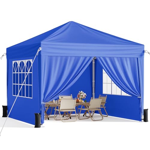 Vinabilia 10x10 Pop Up Canopy with Sidewalls, Instant Portable Canopy Tent with Carry Bag for Commercial Events, Camping, Parties - Blue